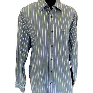 Timberland blue/white striped button down shirt with gingham accents inside sz M